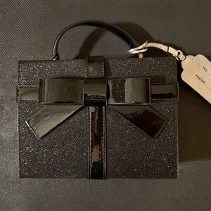 Kate Spade Black Glitter Bow Clutch